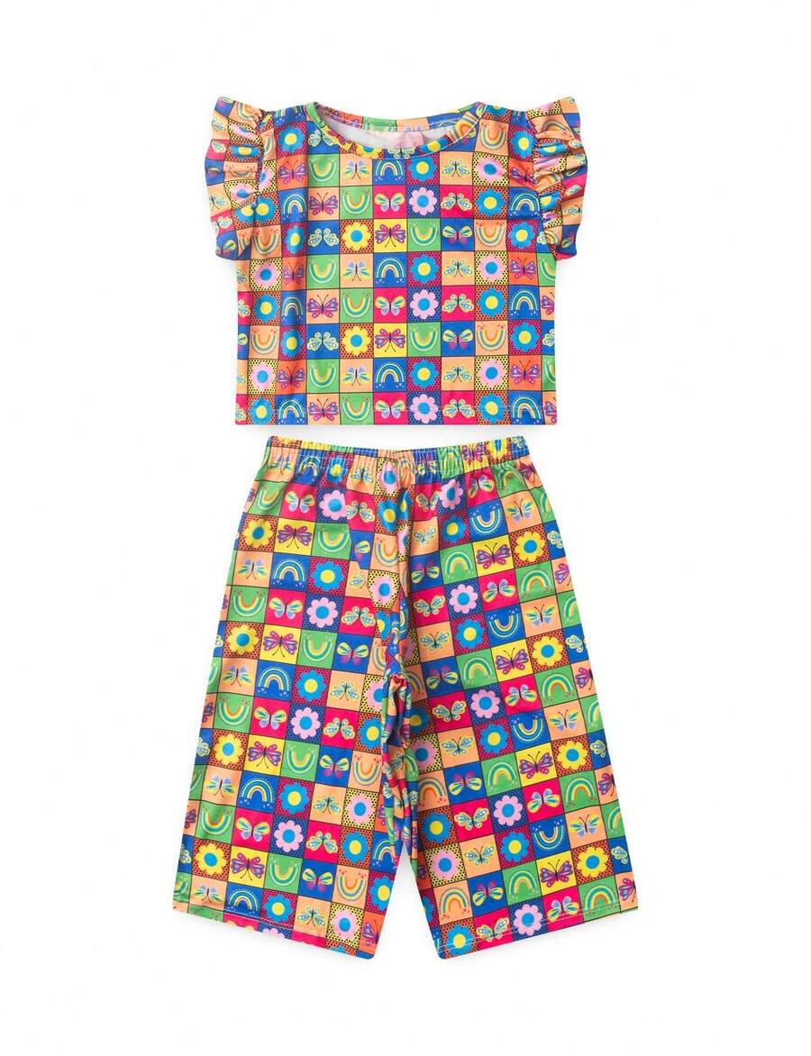 Faella Colorful Girls' Summer Set - Burgundy - 紫紅色 - 查看 1