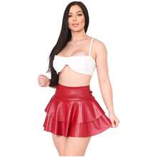 Short Skirt In Double Layer Cirre Ruffle Party/Club High Waist - 紅色 - 查看 3