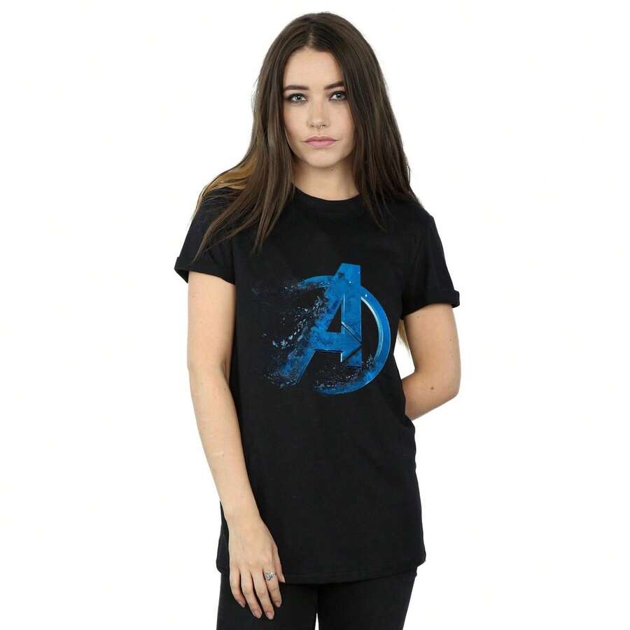 Marvel Maglietta da donna/ragazza in cotone con logo "Avengers Endgame Dusted" (Nero)