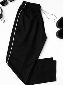 Essential Streetwear Pants, Straight Fit, Wide Leg, Lightweight Microfiber, With Adjustable Waist And Pockets - 黑色 - 查看 1