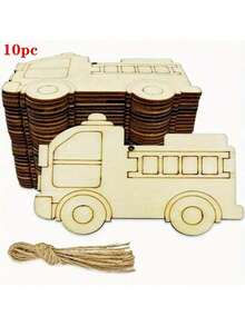 10pcs Wooden DIY Craft Fire Truck Shapes, Suitable For Painting, Graffiti Art And Home Decor - Great For Weddings, Birthdays And Parties
