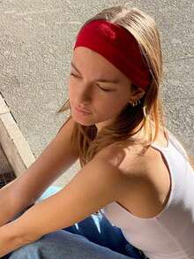 1条运动吸汗头带，跑步健身发带，女士头巾，冬季发饰，优雅围巾，女士发带，夏季服装 - 紅色 - 查看 4