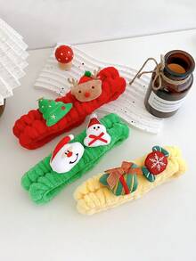 3 piezas de diadema y muñequera para lavabo de Navidad. Diseños de árbol de Navidad, reno de Navidad, Papá Noel y muñeco de nieve. Diadema y muñequera para limpieza del lavabo. Conjunto de diadema y muñequera para el cuidado de la piel, adecuado para el lavado de la cara, maquillaje y spa. Diseño de Papá Noel, accesorio de pelo de Navidad como regalo para mujeres.