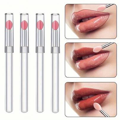 五支带盖硅胶唇刷。带盖式多用途化妆刷、眼影刷、唇彩刷、面霜刷、多功能指甲刷、指甲油涂抹器、便携式可重复使用化妆刷、指甲刷、化妆工具