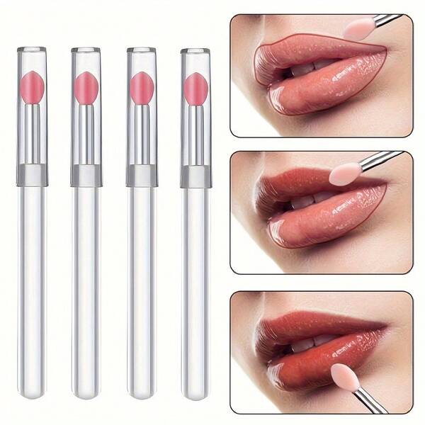 五支带盖硅胶唇刷。带盖式多用途化妆刷、眼影刷、唇彩刷、面霜刷、多功能指甲刷、指甲油涂抹器、便携式可重复使用化妆刷、指甲刷、化妆工具
