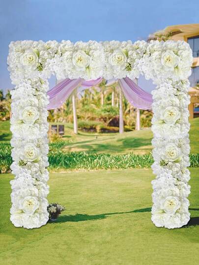 1pc Outdoor Garden Decor Artificial Wedding Wall Flower Floor Arrangement Fake Flower Arch Wall Art Floral Arrangement Home Decor And Wedding Decor Hotel Flower Wall Holiday Party Decoration House Decor, Birthday Decorations, Autumn Decor, DIY Wedding Flower Wall Decor Accessories, Pentagonal Rose Silk, Artificial Rose Arch Wedding Decor, Backdrop, Valentine's Day, Gift, Christmas, Wall Hanging, Thanksgiving, Home Decor