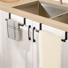 1PC, Black Single Rod Towel Rack, Cabinet Door Back Type Hanging Rack, Non-Punched Towel Rod, Cabinet Door Dish Towels Dishcloth Storage Rack, Bathroom Towel Storage Rack, Iron Material, Kitchen Gadgets, Kitchen Accessories, Bathroom Accessories, Home Decor, Christmas Decoration Kitchen Items Kitchen Accessories Kitchen Tools - Black - View 2