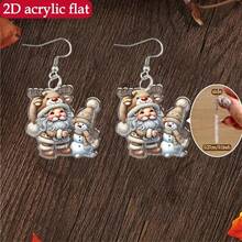2D Flat, 1 Pair Of Women's 2D Flat Acrylic Christmas Earrings - Cute Goblin And Snowman Pendant Rings With Expressive Eyes, Lightweight And Comfortable For Holiday Parties And Daily Wear, Women's Holiday Gifts (No Battery/Electronic Components) - Santa Claus And Snowman Character Earrings Paired With Christmas Party Outfits, Christmas Wreath Earrings, 2D Flat