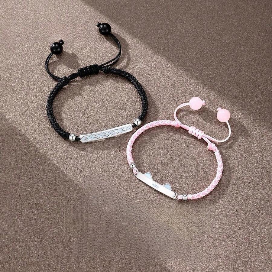 1 Pair Cat Fish Love Braided Couple Bracelet Best Friend Design High-End Bracelet Gift - 貓魚之戀-貓手鍊 - 查看 1