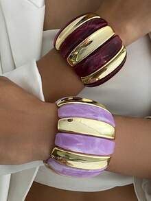 1 pieza Brazalete ancho de resina asimétrico de arco geométrico bohemio de colores mixtos, joyería versátil de fiesta casual lujosa para mujeres y parejas, regalo para boda y vacaciones (el material y el color del brazalete están sujetos al producto real) - pulsera - Ver 6