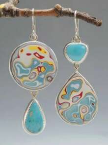 Vintage Copper Asymmetric Faux Pearl Pendant Earrings, Handmade Bohemian Style Women Earrings