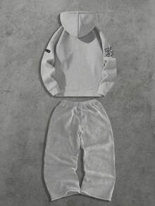 Men Fashionable Street-Style Numeric Print Hoodie And Sweatpants Set, Fall Clothes