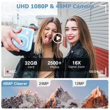 Cámara instantánea CAMKORY, cámara frontal y trasera dual para selfies con tarjeta de 32GB + 4 rollos de papel de impresión, cámara digital de 48MP 1080P para regalos de Navidad, cumpleaños y vacaciones, cámara digital portátil para imprimir para niños, niñas y principiantes