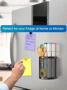 1/2 piezas Organizador de cesta magnética de metal para refrigerador, Soporte magnético de malla para bolígrafos, Organizador de lápices y marcadores de malla para escritorio, Soporte de bolígrafo de malla de hierro metálico, Soporte de bolígrafo semicircular y almacenamiento para el hogar y la oficina para la cocina, el refrigerador, el escritorio - Diseño negro duradero y ahorrador de espacio con bolígrafos de varios colores, suministros de manualidades, amigable para la familia