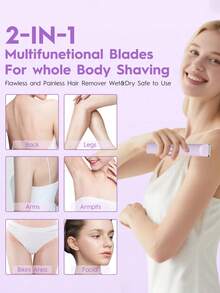 Women Bikini Trimmer, Dual-Head Hair Trimmer For Women,2-In-1 Bikini Shaver With Ceramic Blade Heads & Type-C Charging Port, Electric Razors For Women Pubic Hair,Underarms,Legs,Arms,Face