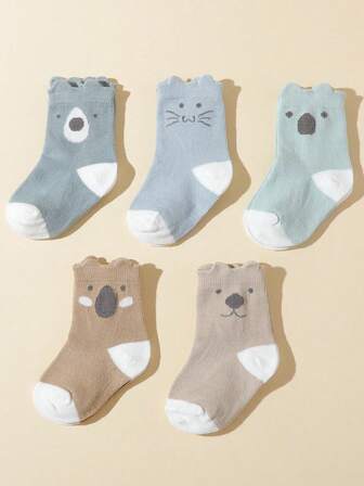 5 pares de calcetines de bebé con diseños de dibujos animados, muy elásticos, aptos para uso diario, para todas las estaciones