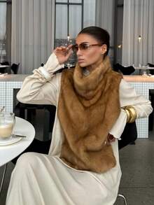 Faux Fur Vest, Solid Color Soft Plush, Autumn/Winter New Arrival - 棕色 - 查看 1