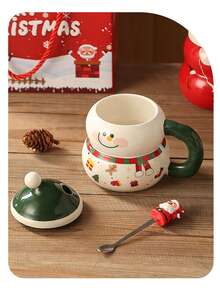 1 件创意圣诞陶瓷杯带勺，大容量带盖，附赠礼盒，适合作为礼物 - 彩色 - 查看 5