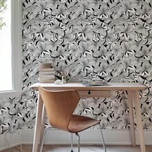 百合花植物印花家居装饰壁纸，简约线条设计花卉叶自粘防水防油壁纸，适用于室内家具橱柜 DIY 装饰