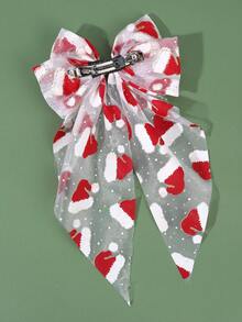 1 szt. Świąteczne duże spinki do włosów z nadrukiem w kształcie czapki bożonarodzeniowej, tiulowe, kokardki, długie ogony, spinki do włosów, świąteczne spinki do włosów, spinki do włosów na imprezę, świąteczne akcesoria do włosów, wesołych świąt