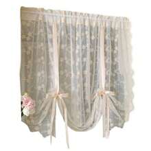 Beige Romantic Little Floral Woven Lace Tie Up Balloon Curtain For Kitchen Liftable Tier Roman Blind Victorian Drapes For Small Window Cafe Balcony Rod Pocket - 杏色 - 查看 7