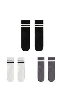 3 Pairs Assorted Sports & Yoga Mid-Calf Socks For Men & Women, Non-Slip Pilates Socks With Grip, Suitable For Ballet, Hospital, Exercise, House Slippers - Multicolor - View 18