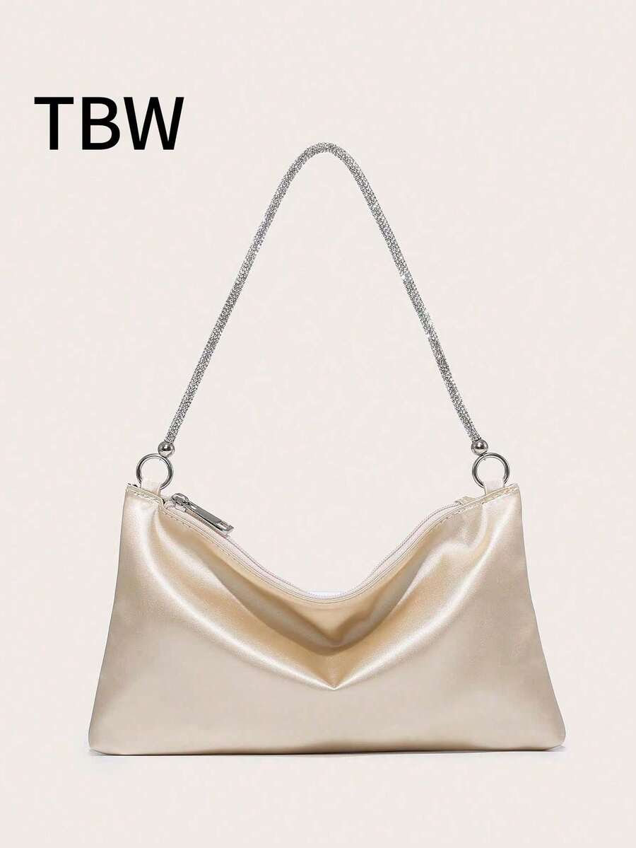 Women's Shoulder Bag Evening Bag Imitation Rhinestone Solid Color Lightweight Fashionable And Simple For Going Out - Apricot - View 1