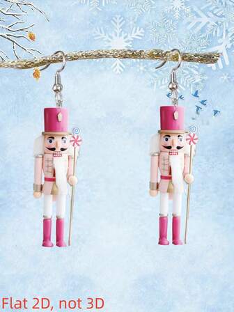 2 st. trendiga charmiga julörhängen med rosa soldathänge, akryldesign med dubbelsidigt tryck, lätta och unika, örhängesstift i rostfritt stål, lämpliga för Halloween, jul och vardagsbruk, perfekt present