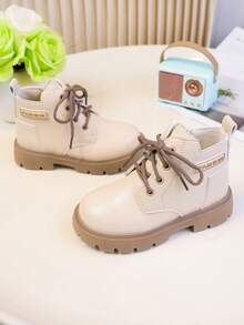 1 Pair Fashionable & Versatile Baby Boots For Autumn/Winter, Lace-Up Design For Flexible Adjustment, Snug Fit To Child's Foot Shape, Heel Pull Tab For Easy On/Off, Promotes Self-Care Ability