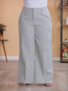 Plus Size Wide Leg Pants, New Fashion Tailored Fabric - 淺灰色 - 查看 5