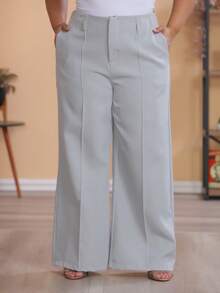Plus Size Wide Leg Pants, New Fashion Tailored Fabric - 淺灰色 - 查看 3