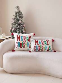 1 件圣诞快乐刺绣抱枕套，适合客厅、卧室、派对、沙发和各种环境，所有季节