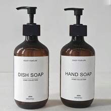 1 Stück 500ml nachfüllbare bernsteinfarbene Shampoo-Duschgel-Flasche mit Pumpe, Geschirrspülmittel, Conditioner, Körperwaschspender für Hotelbadezimmer Zubehör, inklusive wasserfestem Etikett, Einweihungsgeschenk