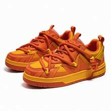 Versatile Retro Casual Student Sports Shoes For Men, Color Block Lace-Up Sneakers, Orange Skate Shoes, A Pair Of Fresh Color Shoes Suitable As Christmas Gift - Orange - View 17