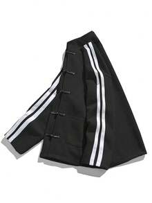 Chinese Style Buttoned Cardigan Design Heavy Sweater Loose  Top Jacket Couple New Men's Clothing - 黑色 - 查看 3