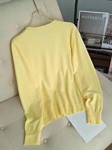GIGOGOU Suéter básico cálido de punto para mujer de talla grande 1XL-4XL, manga larga, ropa de otoño e invierno - Amarillo - Ver 2