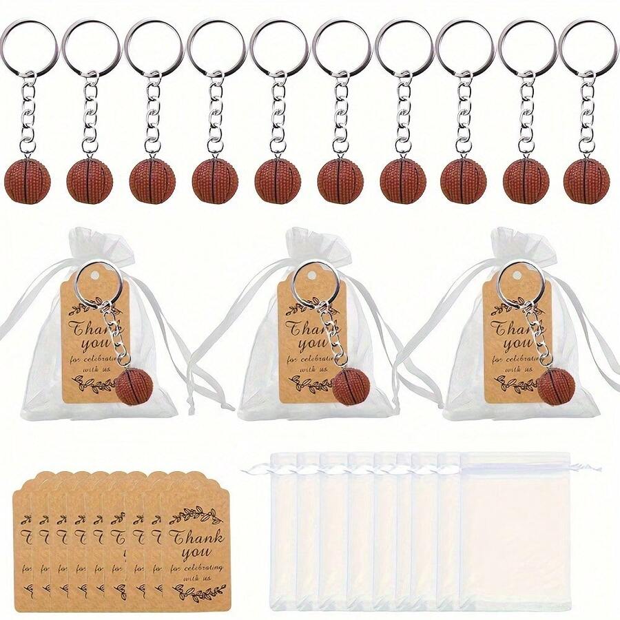 15/30pcs Simulation Creative Basketball Keychain Set, Fan Souvenir Event Gift Keychain, Sports Themed Party Gift, Backpack Decoration Accessories Christmas