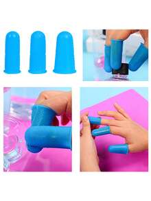 3pcs Silicone Finger Protectors, Finger Protectors, Finger Protectors For Hot Glue, Silicone Thimble, Hot Glue Finger Protectors, Fingers Tip Pads Grips For Money Counting Collating Writing Sorting Task Hot Glue And Sport Games (Blue) - Black - View 5