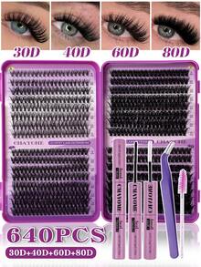 CMAYOME 800/640/621 Pcs D-Shaped High-Capacity Mixed Pack Of False Eyelashes And Mascara, 10D + 20D + 30D + 40D/50D + 60D + 80D + 100D / 30D + 40D + 60D + 80D / 80D + 100D + 120D + 150D. Multiple Specifications With Varying Densities And Softness. Natural And Fluffy False Eyelashes. DIY False Eyelashes. Natural-Looking Cluster Of False Eyelashes.
