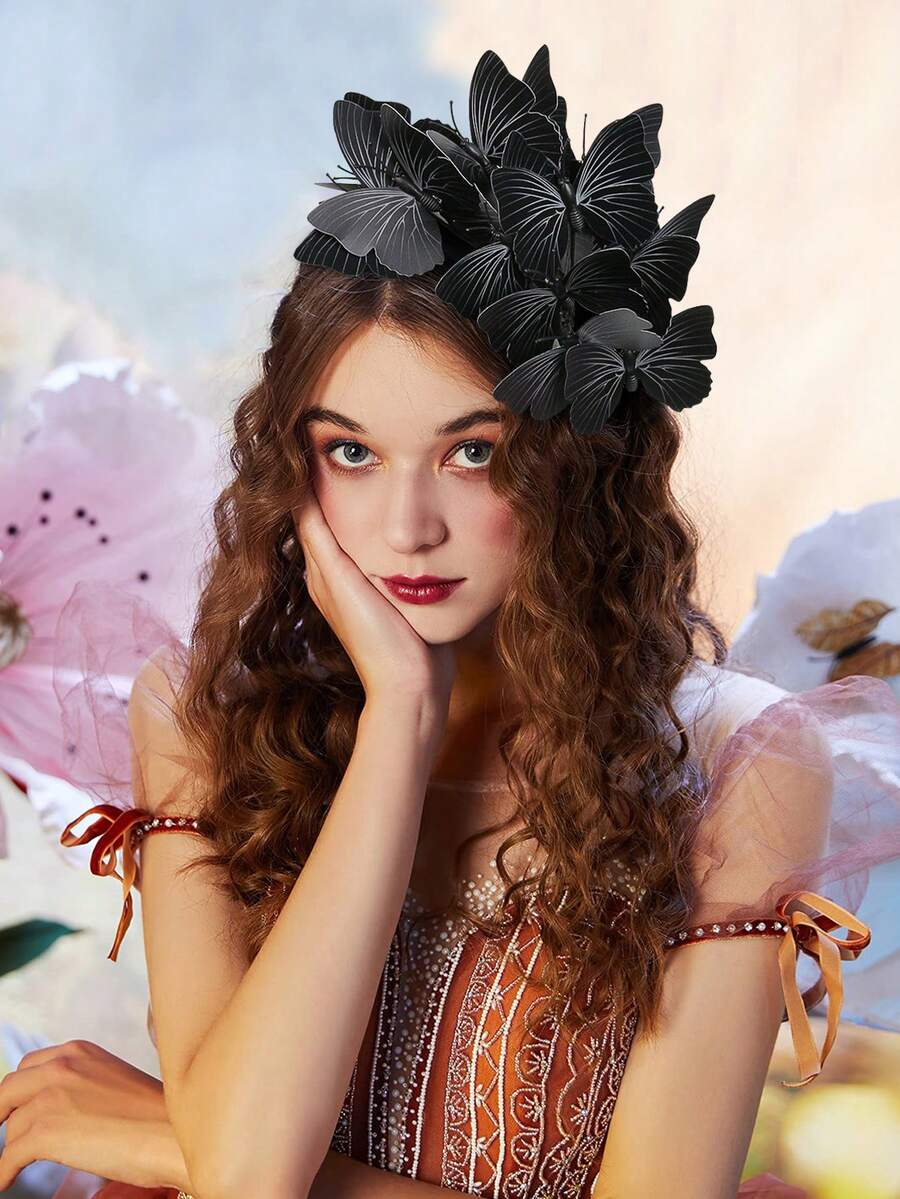 قبعة فاسيناتور بشكل فراشة، تاج فراشة ملكية، إكسسوار رأس لحفلة الشاي أو حفلة هالوين، قبعة صغيرة، أغراض زفاف، إكسسوارات شعر
