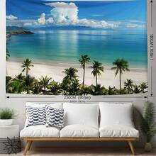 Tropical Beach Tapestry With Palm Trees & Ocean View   85gsm Polyester Peach Velvet   S1R1N1 Wall Hanging For Living Room  Bedroom  Or Coastal Home Decor   Coastal Home Accent   Tropical Theme   Soft Fabric Design - Nhiều màu - Xem 3