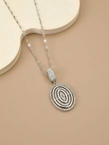 1 chiếc vòng cổ nữ bằng thép không gỉ hình tròn hình học đính đá Rhinestone sang trọng, tinh tế, trang sức bạc, trang sức thép không gỉ, vòng cổ bạc - Bạc - Xem 2