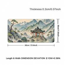 1pc Chinese Landscape Large Gaming Mouse Pad, Non-Slip Rubber Base, Stitched Edges, Extended Keyboard Mat, Ultra Smooth Surface, High-Definition Green Mountain Scenery Print, Desk Pad For Home & Office