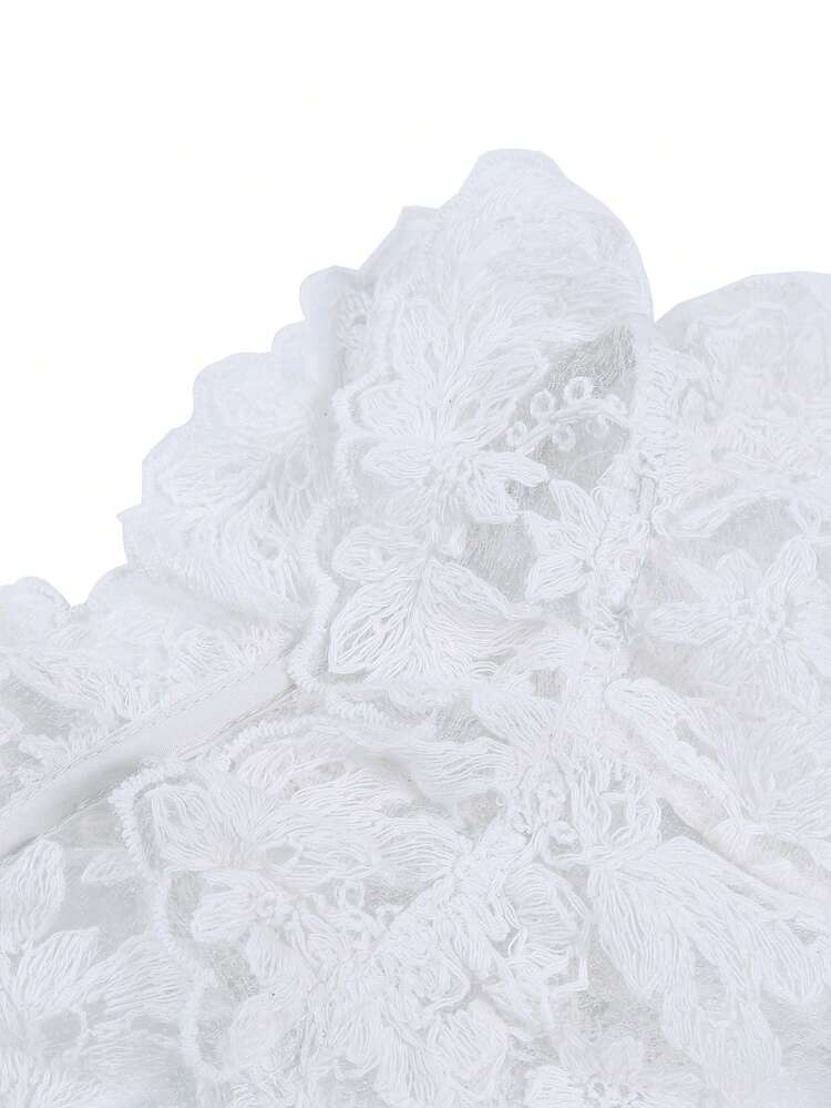 ii เสื้อเบลาส์ผ้าลูกไม้ปักลายสวยหรูของผู้หญิง - สีขาว - ดู 7