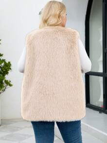 Plus Size Faux Fur Vest Regular Sleeveless V Neck Coat - Apricot - View 4