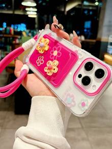 Casing Ponsel Pemegang Kartu Gaya Lanyard Pink, Casing Ponsel Pemegang Kartu Bunga Pink, Casing Ponsel Pemegang Kartu Lanyard Bunga 3D Warna-warni, Kompatibel dengan Apple 16 Pro Max/ 15 Pro Max, New 11, 12, Creative 12, 11 Anti-Jatuh, 14 Pro/13 Pelindung, Kompatibel dengan iPhone 17 Pro Max/17/Pro/17 Plus/17, Gaya Musim Panas, Hadiah Musim Semi untuk Ibu Pesta - Hot Pink - View 4
