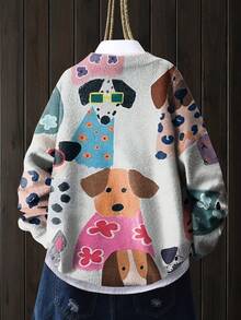 [满印] [轻薄] [毛衣] 休闲可爱小狗图案圆领长袖针织时尚轻薄毛衣 女款 秋冬