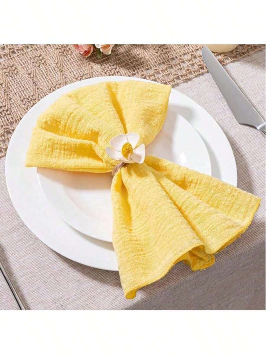 1pc/6pcs/10pcs/30pcs Cloth Napkins, Linen Summer Dinner Fabric Napkins Bulk, Washable, Suitable For Wedding, Party, Baby Shower, Bridal, Birthday - Yellow - View 1