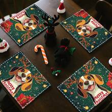 1 set/1 pieza/4 piezas/6 piezas Vajilla con patrón de perro y regalo de Navidad, vajilla térmica, vajilla de poliéster lavable a máquina, vajilla protectora, decoración central, decoración diaria para la sala de estar familiar, adecuada para decoración de reuniones grupales