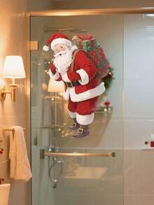 1 pièce Autocollant de fenêtre statique Père Noël, Décoration de Noël à fixation statique, avec motif Père Noël et cadeau, sans résidu, autocollant amovible pour porte et fenêtre de la maison, facile à appliquer, en matériau PVC, décoration de Noël, convient pour la décoration de Noël, les cadeaux de Noël, la décoration de la maison pour Noël, la décoration saisonnière, les fournitures pour fête de Noël, la décoration intérieure pour les fêtes, des fournitures de décoration de Noël parfaites